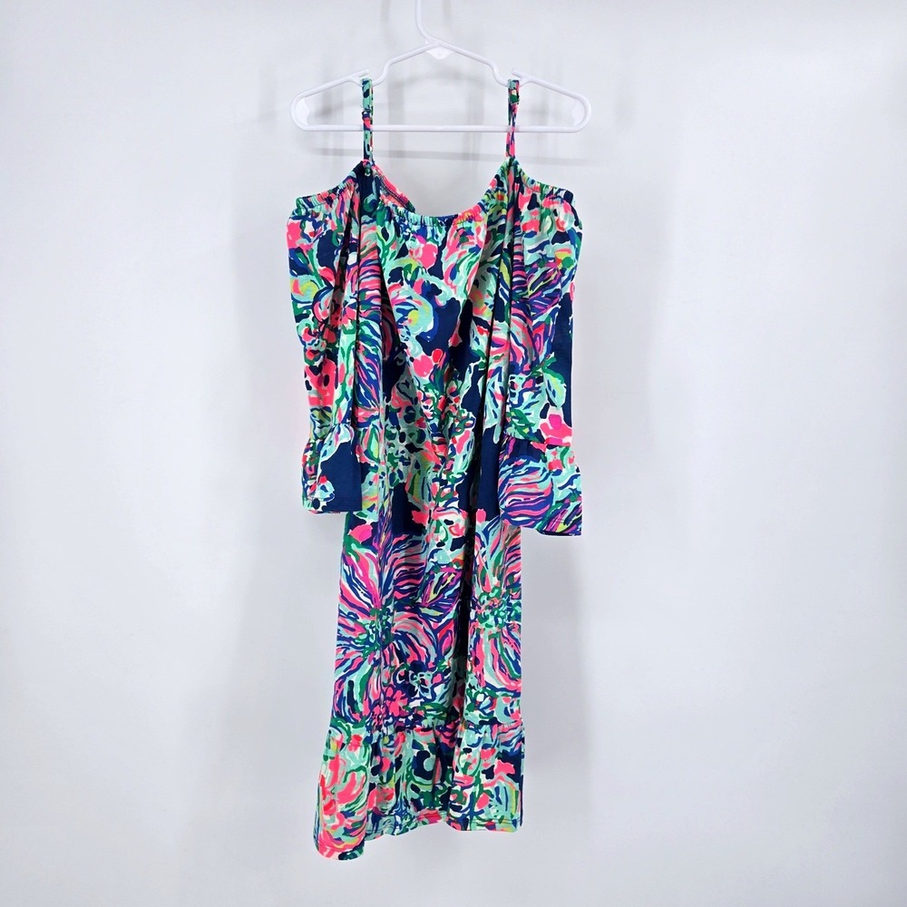 Lilly Pulitzer Girls Jaci Cold Shoulder Dress XL 12-14 Indigo‎ Exotic Escapade